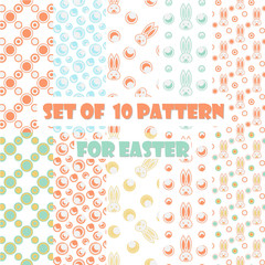 Set of 10 color patterns with rabbit for Easter. Vector easter element