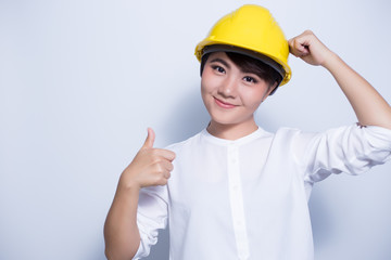 Engineer woman on white background coppy space