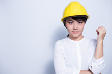 Engineer woman on white background coppy space