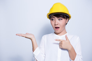 Engineer woman on white background coppy space