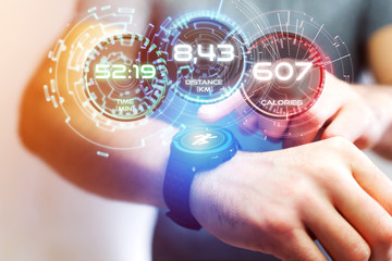 Running interface on a sport smartwatch with data informations