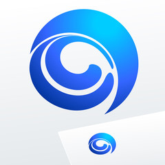 Vector blue sign in sphere shape. Logotype for Business, Technology, Corporation.