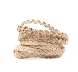 Pile of a linen rope string isolated
