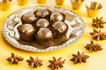 Beautiful still life with golden truffles