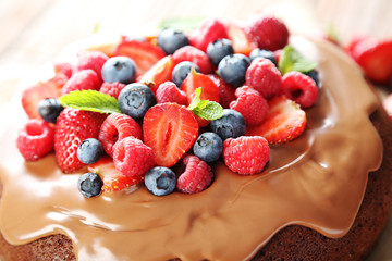 Homemade chocolate cake with the berries