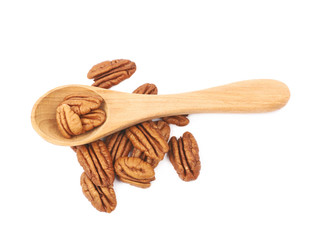 Pile of pecan nuts isolated
