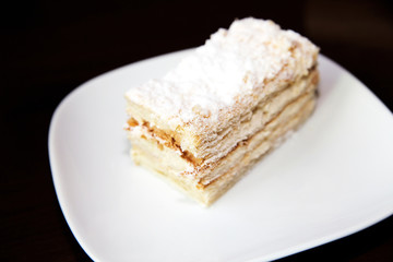 napoleon cake on white plate