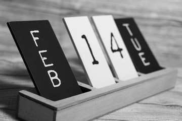 February 14 (Valentine's day) on wooden calendar