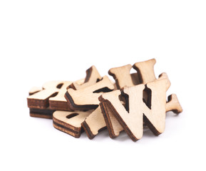 Pile of wood carved letters isolated