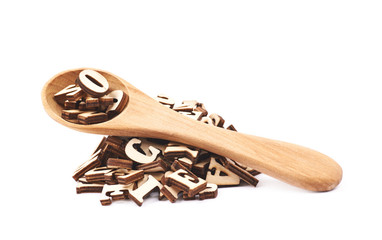 Pile of wood carved letters isolated