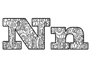 Anti coloring book alphabet, the letter N vector illustration