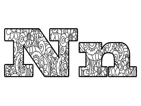Anti coloring book alphabet, the letter N vector illustration
