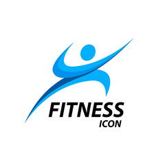 Athlete Fitness logo with abstract blue healthy body wellness icon isolated on white background. Vector illustration.