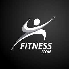 Athlete Fitness logo with abstract healthy body wellness icon on black background. Vector illustration.