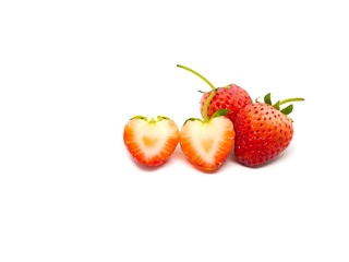 Group of fresh strawberries isolated on white background.