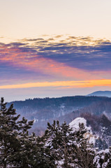 Winter landscape during sunset