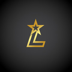 Letter L logo,Gold star sign Branding Identity Corporate unusual logo design template
