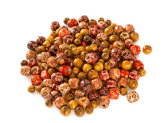 colorful wooden beads isolated on white background