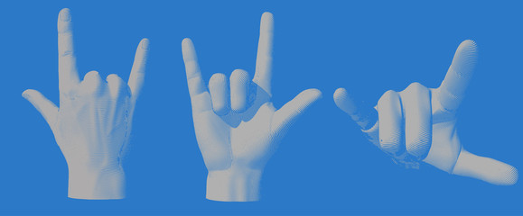 Engraving hand gesture I love you illustration