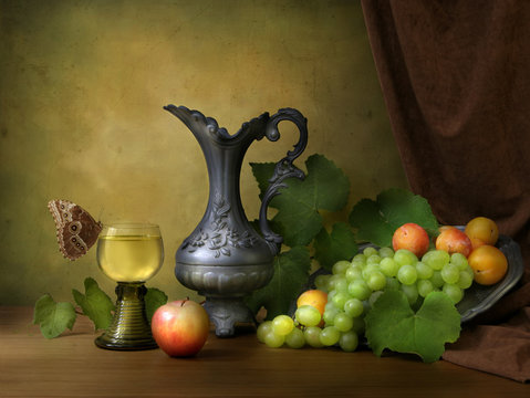Vintage still life with fruit on a table