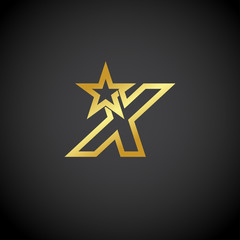 Letter X logo,Gold star sign Branding Identity Corporate unusual logo design template