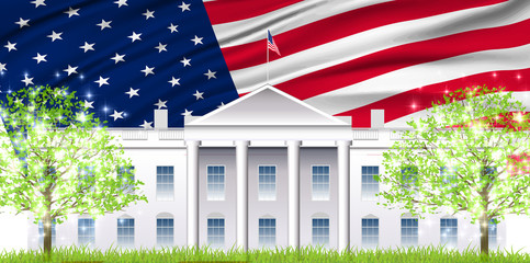 アメリカ　 ホワイトハウス　 国旗　背景