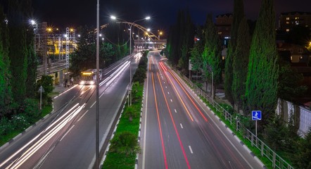 Night road in the city. Sochi, Russia