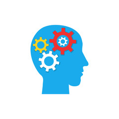 Pictograph of gear in head. Vector flat icon.