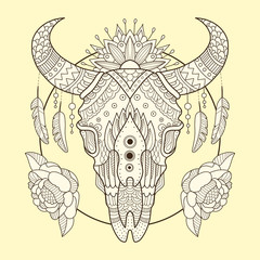 Cow skull hand drawn vector illustration