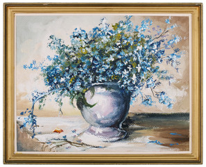 Spring blue flowers oil painting
