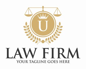 INITIAL U LAW FIRM WITH CROWN AND CREST LOGO TEMPLATE