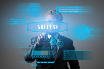 Businessman with success word marketing concept. 