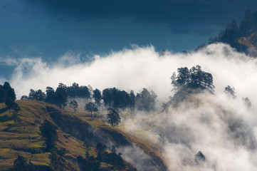 Anak lake and mist, Rinjani volcano mountain, Lombok, Indonesia