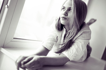 Obraz premium bright portrait of blond in high key