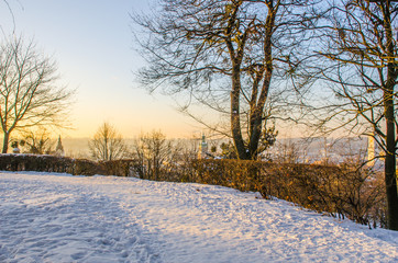 Winter landscape during sunset