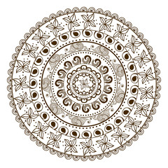 Vector floral mandala in indian style. Mehndi ornamental flower. Hand drawn ethnic pattern
