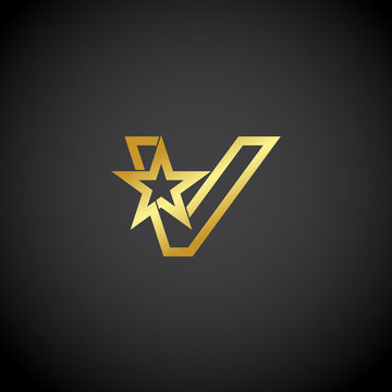Letter V logo,Gold star sign Branding Identity Corporate unusual logo design template