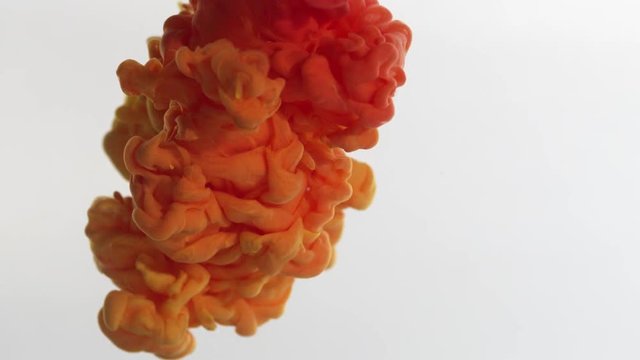 Yellow and Orange paint drops mixing in slow motion