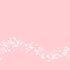 Fototapeta na wymiar White hearts confetti. Bottom wave on pale_pink valentine background. Vector illustration.