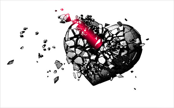 Monochrome engraving broken heart illustration