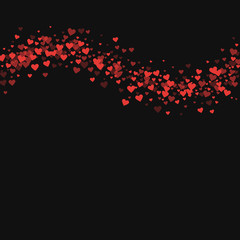 Fototapeta na wymiar Red hearts confetti. Top wave on black valentine background. Vector illustration.