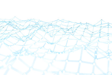 Floating white and blue dot network 3D rendering