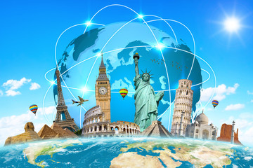 Famous landmarks of the world connected to each other