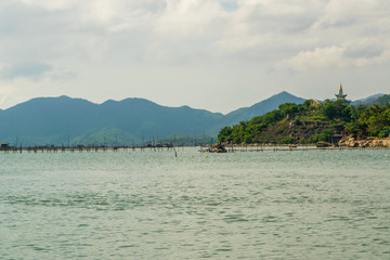 Sea landscape with pearl farm near island shore - the South China sea - Vietnam, Nha Trang bay