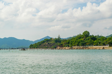 Sea landscape with pearl farm near island shore - the South China sea - Vietnam, Nha Trang bay