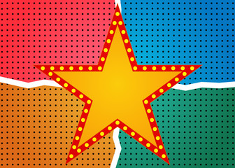 Retro star banner on colorful halftone background