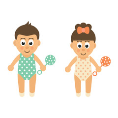 cute baby boy and girl with a toy 