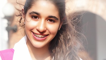 Pretty Teen Girl Smiling With Braces Pe
