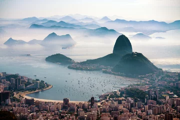 Wall murals Rio de Janeiro The Sugarloaf mountain in morning mist and Botafogo bay, Rio de Janeiro