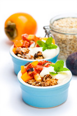 fruit  crumble with oat flakes and persimmon and fig